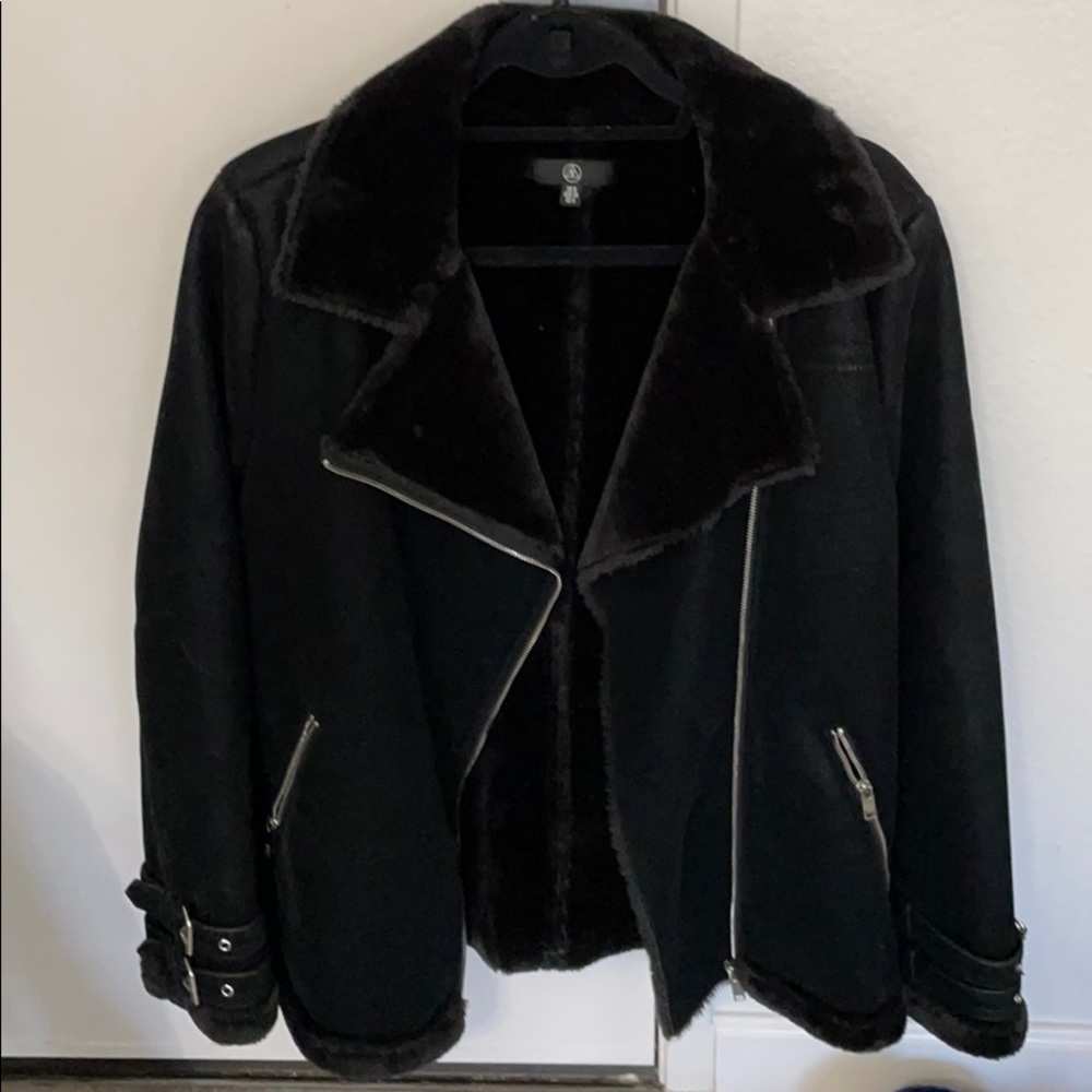 Oversized faux shearing aviator pilot jacket